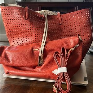 Elegant Red Perforated Tote Bag